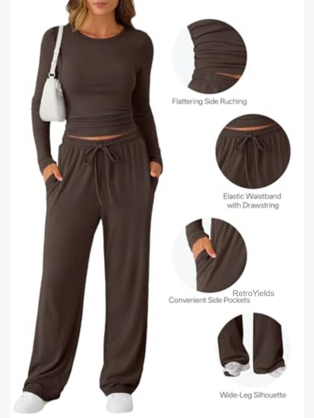 Coordinated Lounge Set - Long Sleeve Top & Wide Leg Pants - Picture 3 of 7